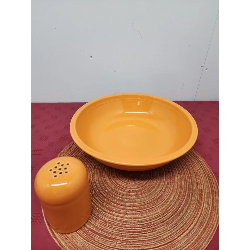 Fiesta Tangerine Pasta Bowl And Cheese Shaker Retired Laughlin Made In The USA